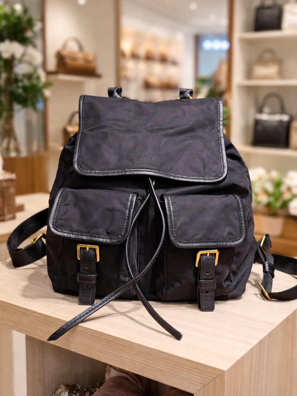 Tory Burch Nylon and Leather Black Backpack